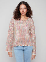 Multi Color V Neck Crochet Sweater