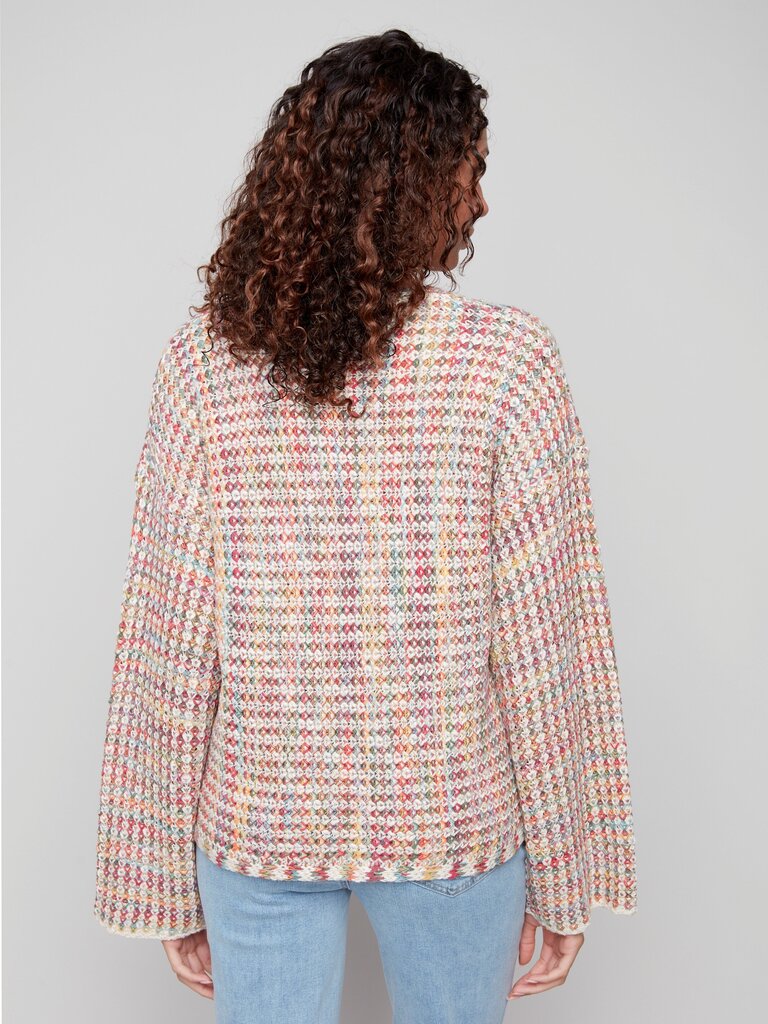 Multi Color V Neck Crochet Sweater