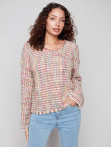 Multi Color V Neck Crochet Sweater