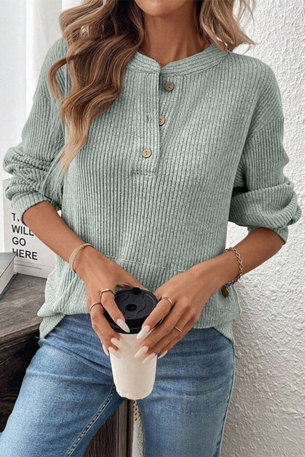 Ribbed Drop Shoulder Henley Top