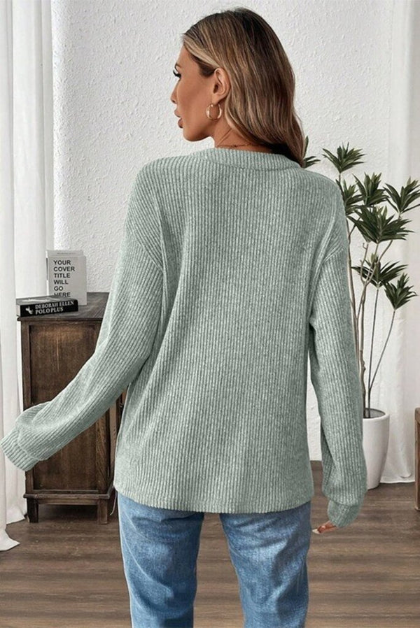 Ribbed Drop Shoulder Henley Top