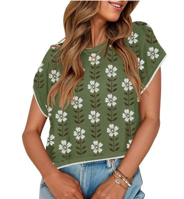 Retro Floral Knit Crop Top