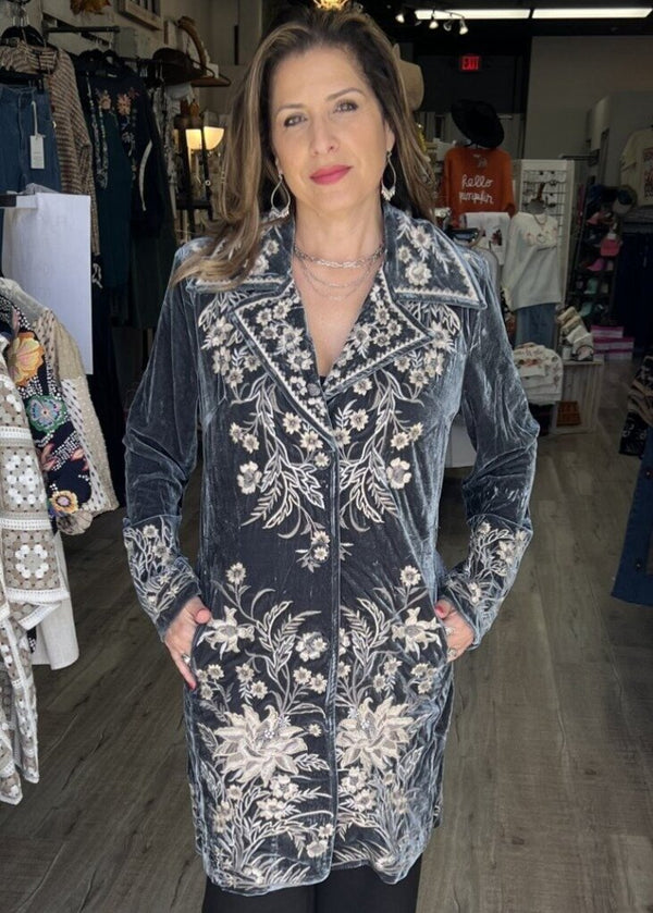 Embroidered Velvet Coat