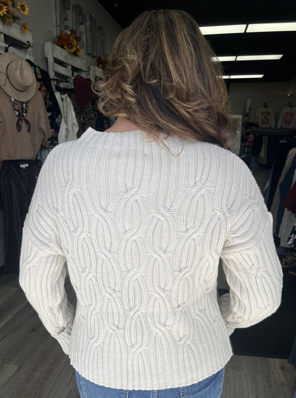 Cable Neck Crop Sweater