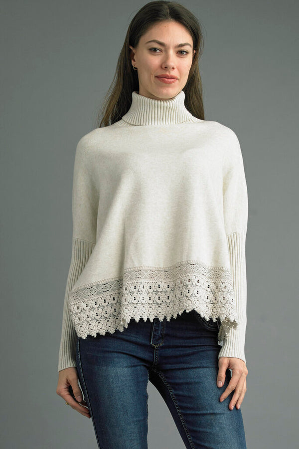 Lace Edge Turtle Neck Sweater