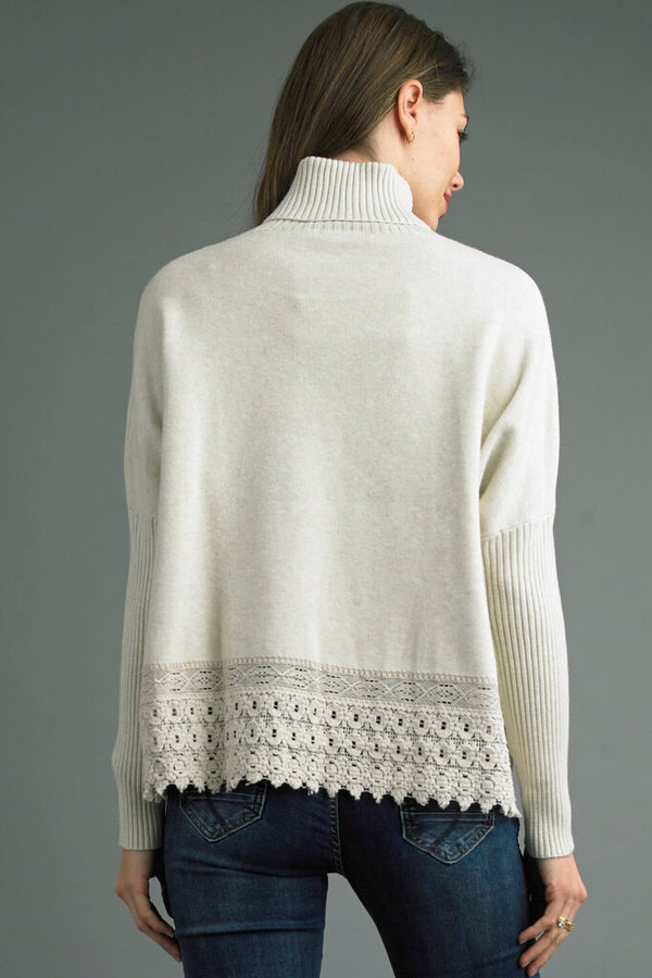 Lace Edge Turtle Neck Sweater