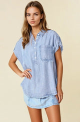 Chambray Cap Sleeve Top
