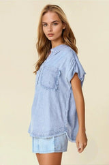Chambray Cap Sleeve Top