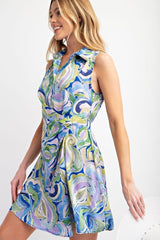 Sleeveless Print Wrap Dress