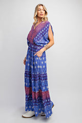 Dolman Sleeve Border Print Dress