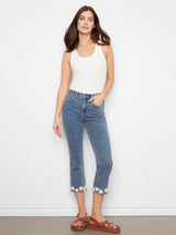 Flare Stretch Floral Trim Denims