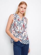 Floral Print Ruffle Neck Sleeveless Top