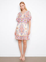 Print Flutter Sleeve V Neck Dress