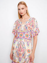 Print Flutter Sleeve V Neck Dress