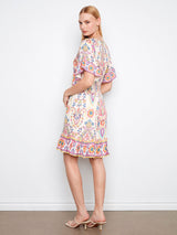 Print Flutter Sleeve V Neck Dress