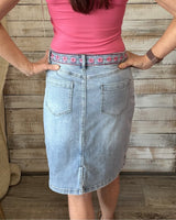 Floral Embroidered Denim Skirt