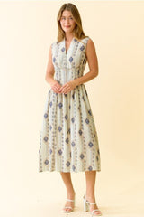 Print Zip Front Midi Dress