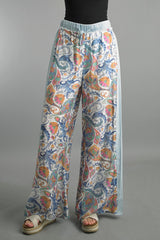 Floral and Paisley Tie Front Print Pants