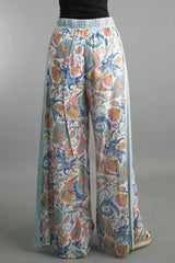 Floral and Paisley Tie Front Print Pants