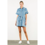 Embroidered Flower Denim Dress