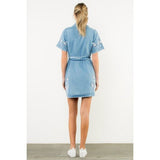Embroidered Flower Denim Dress