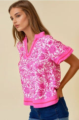 Floral Printed Short Sleeve V Neck