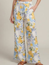 Lemon Print Elastic Waist Pants