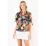 Short Sleeve Floral V Neck Top