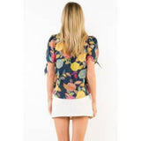 Short Sleeve Floral V Neck Top