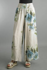Linen Floral Wide Leg Pants