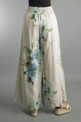 Linen Floral Wide Leg Pants