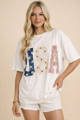 Mixed Media Studded USA Tee