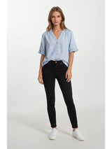 Chambray V Neck Ruffle Sleeve Top