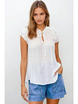 Ruffle Sleeve Tie Neck Sheer Blouse