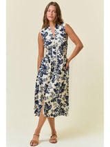 Print Zip Front Midi Dress