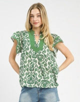 Botanical Print Flutter Sleeve Top