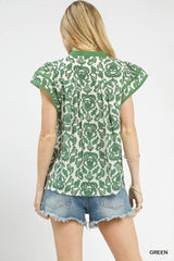 Botanical Print Flutter Sleeve Top