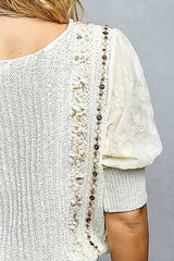 Balloon Sleeve Sweater With Embelishment