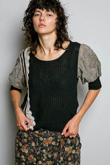 Balloon Sleeve Sweater With Embelishment