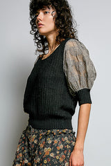 Balloon Sleeve Sweater With Embelishment