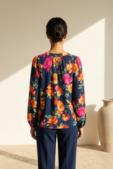 Floral Long Sleeve Tie Neck Blouse