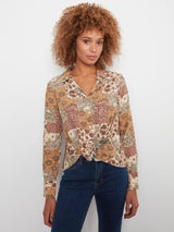 Boho Patchwork Long Sleeve Twist Front Button-down