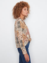 Boho Patchwork Long Sleeve Twist Front Button-down