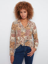 Boho Patchwork Long Sleeve Twist Front Button-down