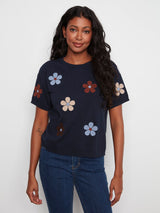 Boucle Flower Crew Neck Sweater