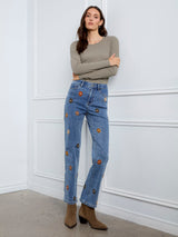 Straight Leg Floral Embroidered Pants