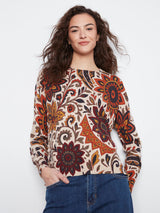 Jacobean Floral Print Crew Neck Sweater