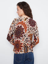 Jacobean Floral Print Crew Neck Sweater