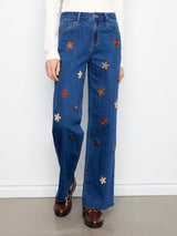 Wide Leg Floral Embroidered Pants