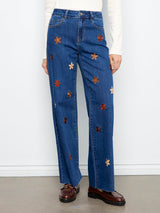 Wide Leg Floral Embroidered Pants